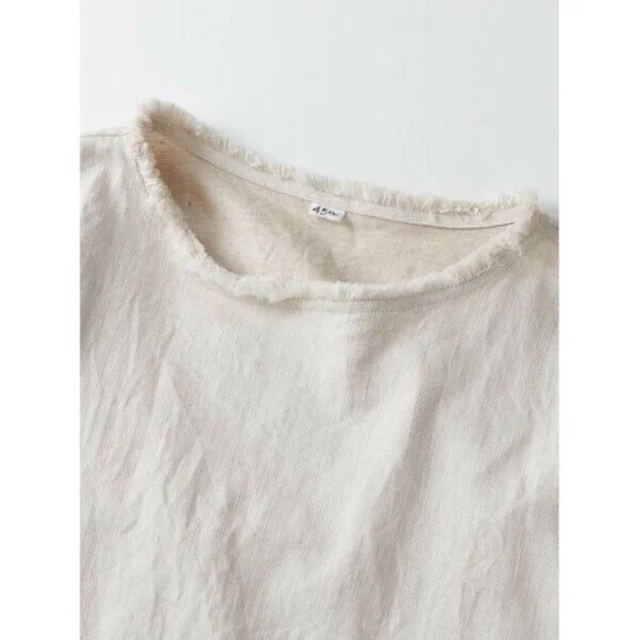 45R by 45RPM Japanese Cotton Linen Denim Frayed Hem Oversized Top in Beige